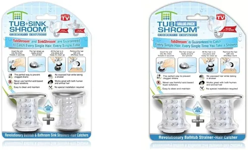 TubShroom and SinkShroom - Protectores de drenaje para bañeras y fregaderos, recolector de pelo cromado y de tina, paquete de 2, cromado, protector