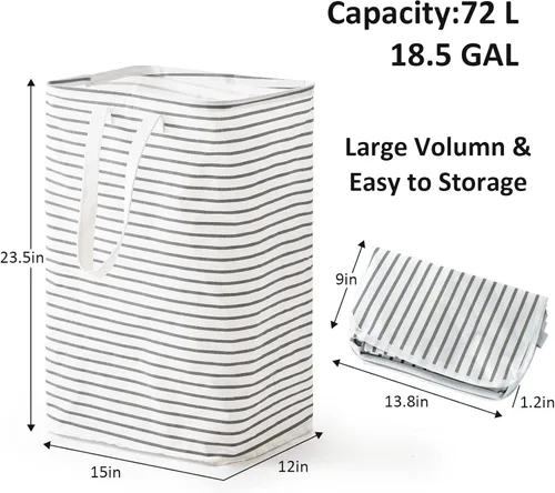 Miniatura 4 de Cesta de lavandería independiente de 70 L, plegable, impermeable, con asa larga fácil de transportar, bolsa de lavado para ropa, juguetes