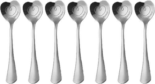 Miniatura 11 de Juego de 7 cucharas en forma de corazón de acero inoxidable, incluye café, postre, helado, té y cucharas de amor, perfecto y lindo (morado)