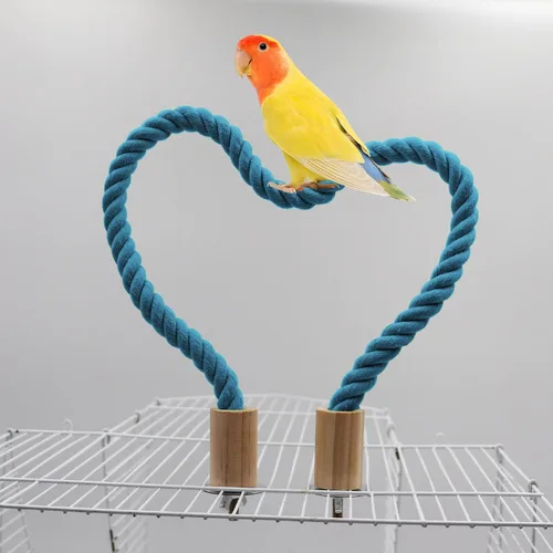 Miniatura 4 de Paquete de 2 perchas y columpios de cuerda para pájaros, jaula de pájaros, accesorios de poste de escalada, juguete de escalada para loros, Azul