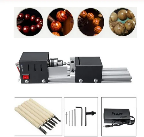 Miniatura 5 de Mini Torno Perlas Pulidora Máquina DIY Mecanizado para Mesa Carpintería Madera DIY Herramienta Torno Estándar Set DC 12V-24V 96W