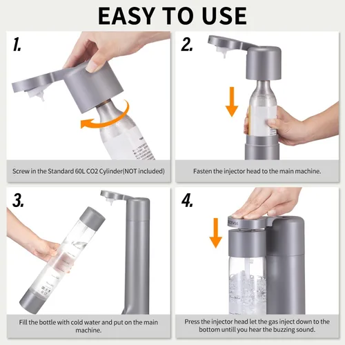 Miniatura 6 de Máquina de Agua con Gas Fabricadora de Soda Dispensador de Bebidas para el Hogar, Transmisión de Soda con Botella Libre de BPA de 1L, 2 Botellas