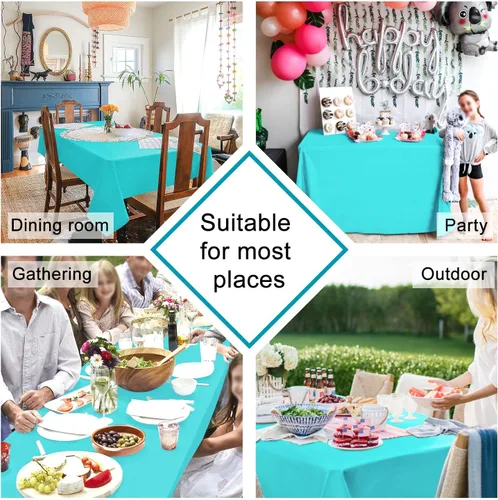 Miniatura 2 de Hiasan - Mantel cuadrado sólido impermeable y a prueba de derrames, es lavable y está hecho de poliéster para cocina y comedor, color aguamarina, 30