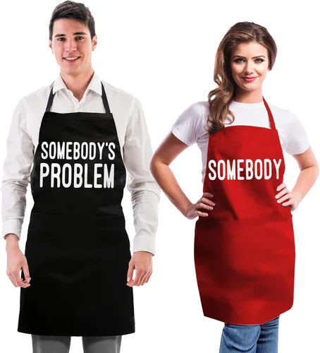 Divertidos delantales para parejas, ideas de regalo para él, juego de cocina de cocina, cumpleaños, boda, compromiso, despedida de soltera Problema