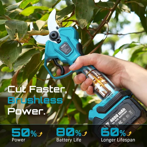 Miniatura 6 de SEESII Tijeras de podar eléctricas de poste: Diámetro de corte de 1.8" Podadora eléctrica inalámbrica 2-en-1 - Motor sin escobillas, baterías dobles