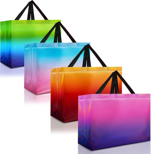 Miniatura 14 de Nush Nush Juego de 12 bolsas de regalo medianas degradadas – 4 impresionantes y brillantes bolsas de regalo reutilizables con asas – Bolsa de regalo