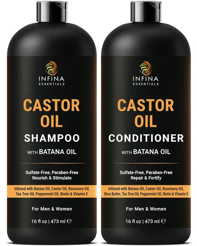 Miniatura 9 de INFINA ESSENTIALS Set de champú y acondicionador de proteína de arroz, 16 onzas líquidas cada uno, con aceite de batana y ginseng, fórmula