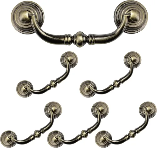 MOROBOR Tiradores clásicos para gabinete, 6 tiradores de cajón centrales con agujeros, accesorios antiguos vintage para muebles, gabinetes, cajones,