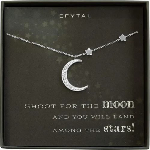 EFYTAL Regalos de graduación inspiradores collar de plata de ley 925 con circonita cúbica creciente y luna y estrellas en tarjeta motivacional