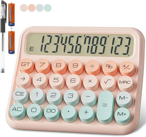 Miniatura 14 de DECKLIT Calculadora de escritorio con batería, pantalla LCD extra grande de 12 dígitos, botones grandes fáciles de presionar, pantalla de Rosa