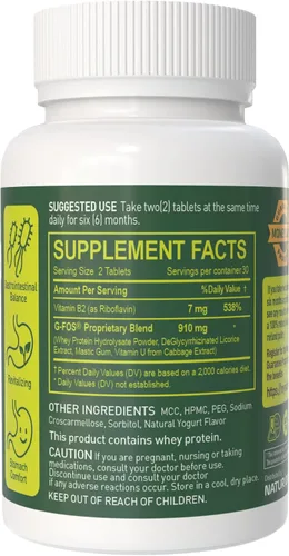 Miniatura 2 de H. Pylori Support - Suplemento de salud digestiva con mezcla G-FOS, proteína de suero, regaliz, goma de masilla, vitamina U y vitamina B2