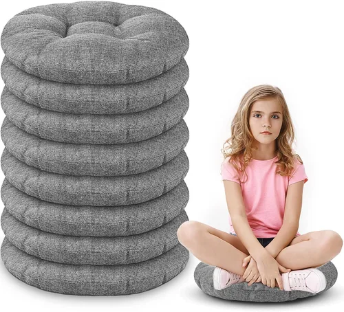 Miniatura 17 de Fumete - 8 piezas de cojines de piso redondos de 16 pulgadas para niños y bebés, asientos flexibles para muebles de aula, almohada de piso