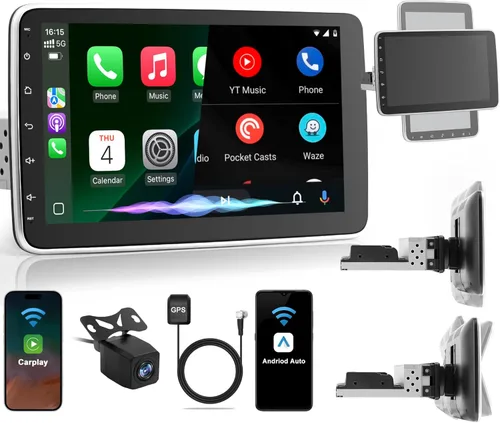 [2G+64G] Radio de coche Bluetooth de 10.1 pulgadas con Bluetooth inalámbrico Apple Carplay Android Auto, pantalla táctil giratoria Receptores de