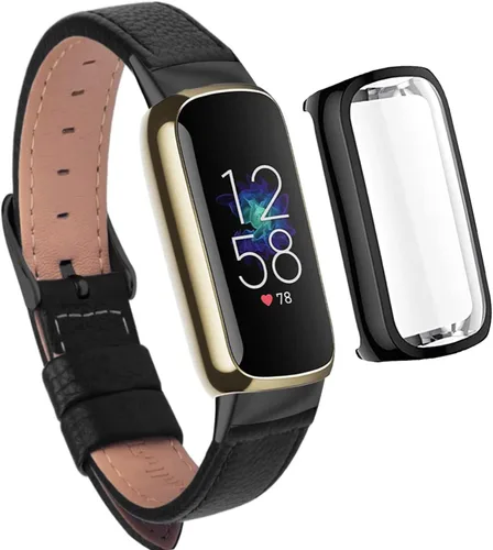 Miniatura 9 de Correa de reloj compatible con Fitbit Luxe, elegante correa de cuero delgada, pulsera suave de repuesto para Fitbit Luxe Fitness, protector de Negro