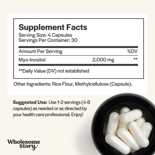 Miniatura 3 de Wholesome Story Suplemento de mio-inositol Cápsulas de polvo de inositol Mioinositol 2000 mg por porción 500 mg por cápsula Suplemento