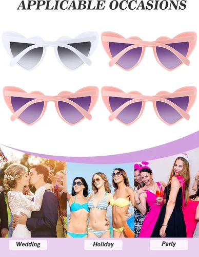 Miniatura 7 de Frienda 6 pares de lentes de sol en forma de corazón, lentes de sol de ojo de gato, lentes de corazón para San Valentín, boda, fiesta