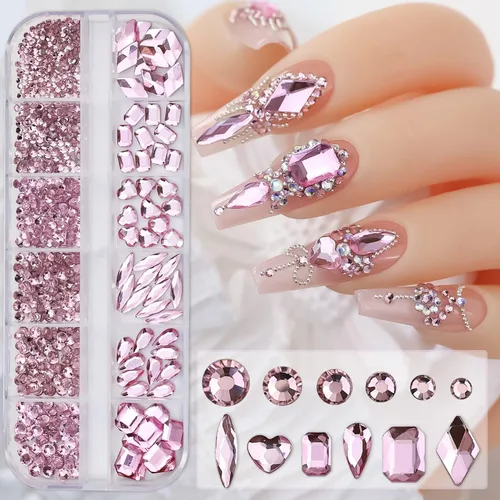 Miniatura 10 de Diamantes de imitación verdes para uñas, gemas de diamantes de imitación de cristal 3D, diamantes de imitación de parte trasera plana, varios
