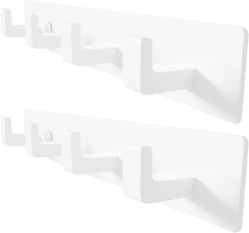 Miniatura 8 de GWAAZXGZ Perchero negro para montaje en pared, 12.5 pulgadas, moderno riel de gancho de metal con 4 ganchos en ángulo recto, organizador montado
