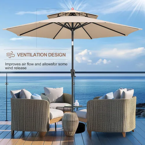 Miniatura 5 de FLAME&SHADE Sombrilla de Patio de 9 pies - Sombrilla para Exteriores de 2 Niveles con Botón de Inclinación y Manivela para Protección UV, Sombrilla