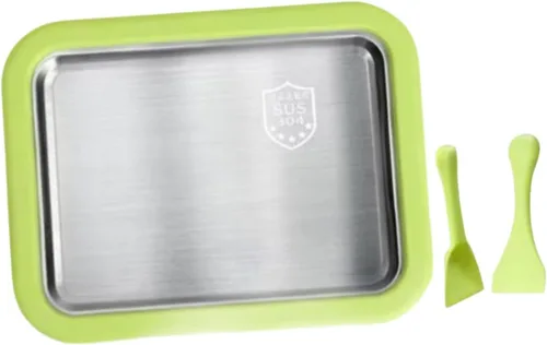 Máquina para hacer helados enrollados, bandeja casera para yogur con 2 espátulas, helado para el hogar, plato frío instantáneo, verde
