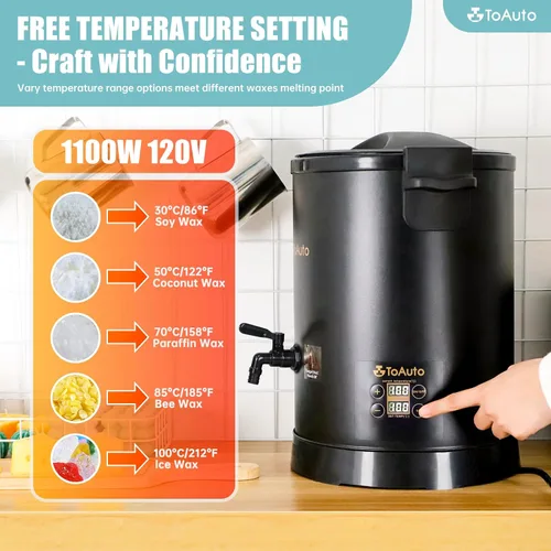Miniatura 7 de TOAUTO Melter digital de cera de 12 libras para hacer velas, boquilla fácil de verter, olla de fusión de cera eléctrica grande, con panel de control