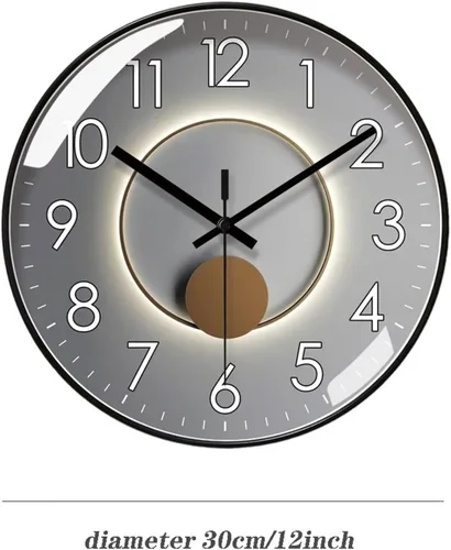 Miniatura 2 de HASMI Reloj para sala de estar, reloj de cuarzo, luz de moda, reloj de pared silencioso de lujo, reloj digital circular simple de 9.8 in/11.8