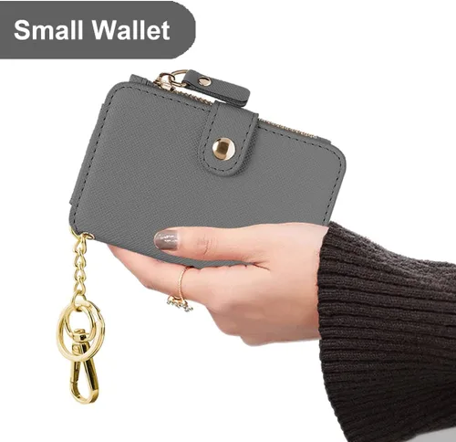 Miniatura 17 de Cartera con llavero, tarjetero con bloqueo RFID de piel, funda para tarjetas de crédito con cremallera para mujer