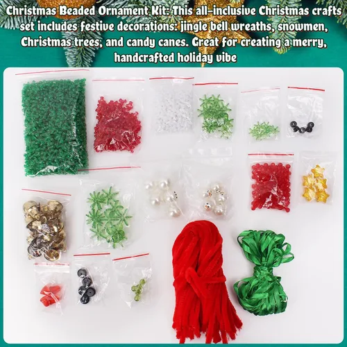 Miniatura 4 de AWHETIE Manualidades de Navidad para niños y adultos, 40 juegos de kit de adornos con cuentas, incluye 20 piezas de corona con campana/5 piezas