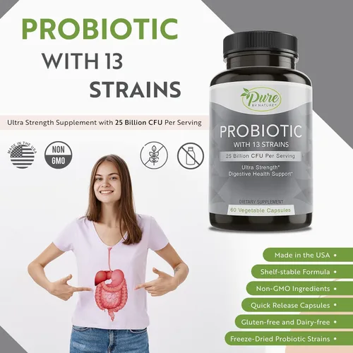 Miniatura 5 de Pure By Nature Probióticos para mujeres y hombres, 13 cepas con 25 mil millones de UFC, probióticos para la salud digestiva, salud intestinal, apoyo