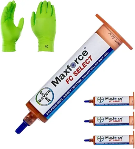 Max Force - Asesino de cucarachas alemán con guantes de suministro de Estados Unidos resistentes a productos químicos de primera calidad, 4 tubos ×