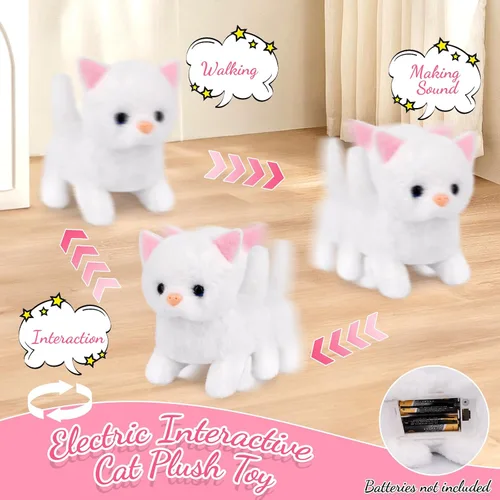 Miniatura 5 de Peluche de gato, juguetes de peluche de gato que camina, interactivo electrónico relleno con mochila de tortuga, lindos animales de peluche