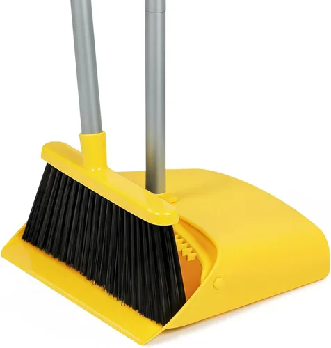 Juego de recogedor y escoba de pie de 50 pulgadas de largo con recogedor para polvo, con peine de autolimpieza para barrido ergonómico en el hogar,
