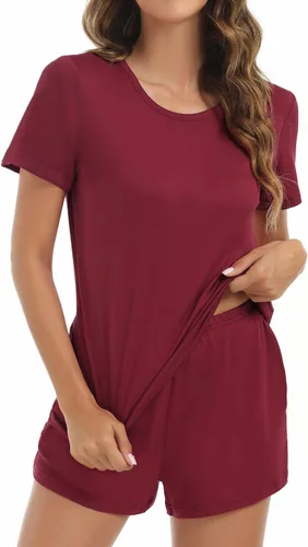 Miniatura 5 de Ekouaer Paquete de 2 conjuntos de pijama para mujer, camisetas de manga corta con pantalones cortos, cómodos pijamas casuales con bolsillos