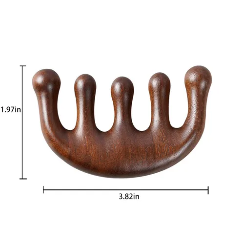 Miniatura 3 de Peine de meridianos de cinco dientes de madera pura 100% natural, hecho a mano, portátil, alambre dorado, sándalo, cabeza ancha, meridianos
