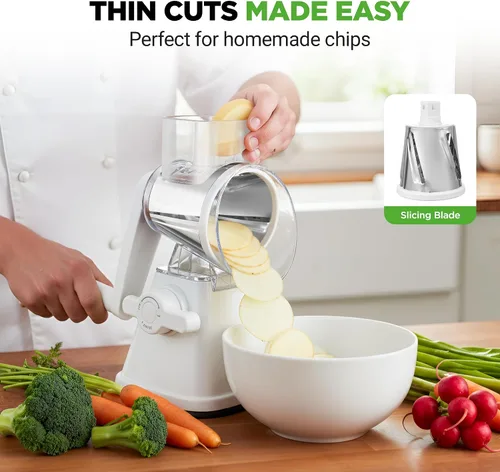 Miniatura 6 de Nutrichef Rallador y triturador de queso 3 en 1 Base de succión fuerte, mango giratorio con bloqueo de seguridad Incluye manivela y 3 cuchillas