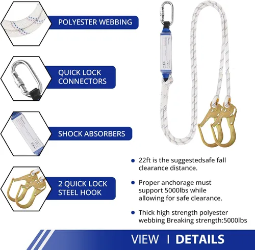 Miniatura 4 de TRSMIMA Arnés de seguridad para protección contra caídas, kit de arnés de techo para hombre, arnés de construcción de cuerpo completo con cordón