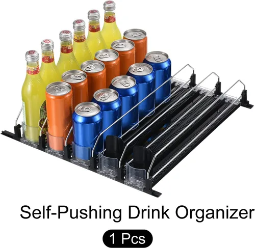 Miniatura 3 de METALLIXITY Organizador de latas de soda para refrigerador (16 x 2.9 pulgadas), 5 unidades, organizador de bebidas autoempujable para refrigerador