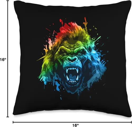 Miniatura 4 de Pure Motivation Style Gorilla Head Beast Angry Workout Gym Motivation Power Throw Pillow, 16 x 16, multicolor