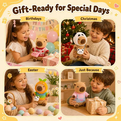 Miniatura 4 de Capybara Peluche con 9 piezas de Ropa y Accesorios, 10.2 pulgadas Lindo Animal de Peluche Capybara, Juguetes de Peluche para Vestir, Lindos Peluches