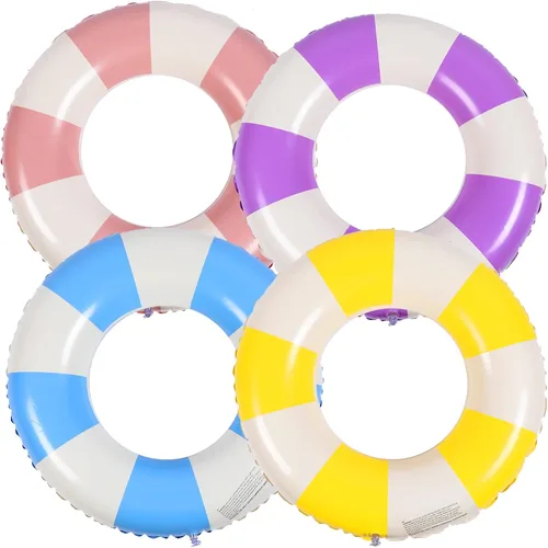 Miniatura 9 de Wettarn 4 tubos de piscina con estampados divertidos, flotadores inflables, juguetes de natación, tubos interiores clásicos a rayas para piscina