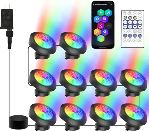 Luces submarinas RGB para estanque, superbrillantes, 18 luces LED sumergibles, control por aplicación Bluetooth, IP68, focos impermeables que
