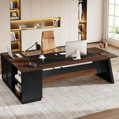 Miniatura 8 de Tribesigns Escritorio ejecutivo en forma de L de 78 pulgadas, escritorio de oficina grande y moderno con cajones y archivador lateral, muebles