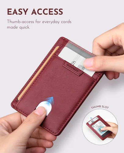 Miniatura 5 de Buffway Cartera delgada para hombres y mujeres, minimalista, pequeña, de cuero, con bolsillo frontal, con bloqueo RFID y caja de regalo, Bassa Mars