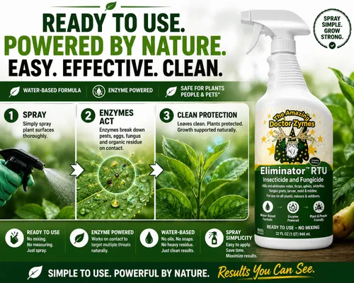Miniatura 9 de Concentrado eliminador – Insecticida enzimático orgánico y acicida – Control seguro de plagas para jardines, cultivos, hogares y mascotas – Spray