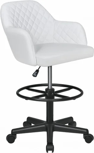 VECELO Silla de dibujo de piel sintética con respaldo bajo y reposapiés, altura ajustable, ruedas giratorias, para dibujo/escritorio de pie/oficina,