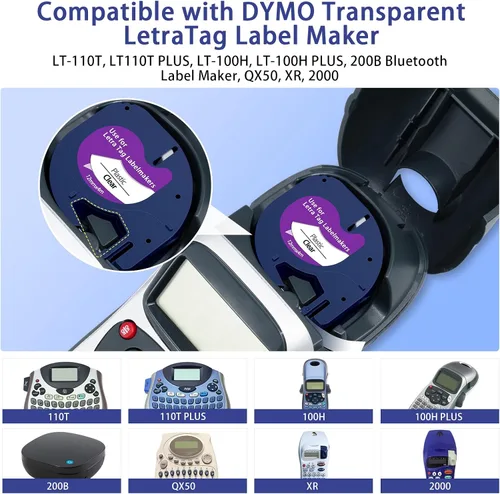 Miniatura 2 de Recambios de cinta transparente para rotuladores compatibles con DYMO LetraTag - Recambios de cinta de plástico transparente de 0.472 in 1/2 pulgada