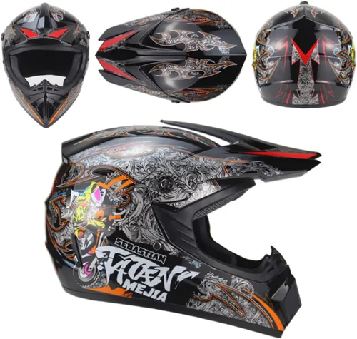 Miniatura 4 de Casco de motocross para ATV y moto de tierra, casco todoterreno con guantes y gafas para unisex, adulto, joven, aprobado por DOT/FMVSS 218