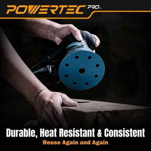 Miniatura 4 de POWERTEC PRO 45900C-45 - Disco de lijado surtido de 9 agujeros de 5 pulgadas, grano 80/120/220, discos de respaldo de gancho y bucle de cerámica