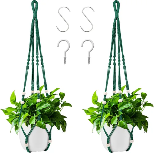 Miniatura 12 de Augshy Colgador de plantas de macramé, 2 piezas de soporte colgante para plantas con extensor, colgadores de plantas para decoración de interiores