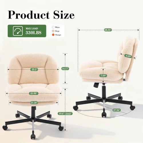 Miniatura 2 de Silla cruzada gruesa, acolchada, ergonómica, con patas cruzadas, con ruedas, silla giratoria sin brazos, altura ajustable para computadora
